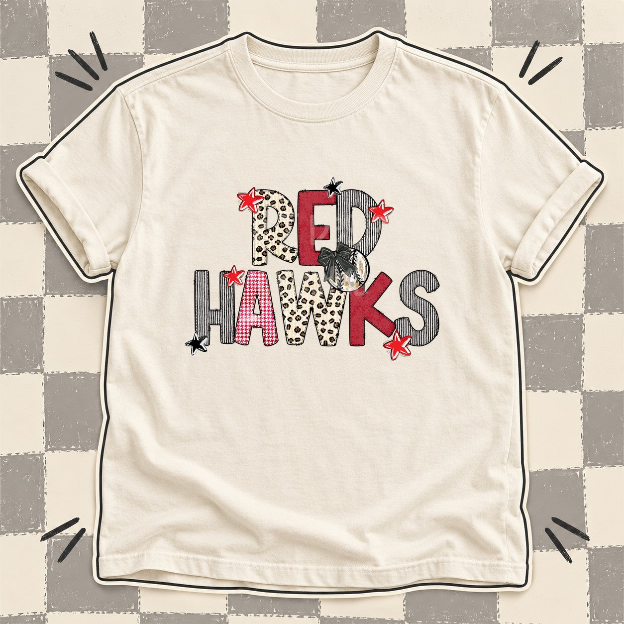 Mixed Doodle Baseball Mascots – Stitched Ballpark Red Hawks design
