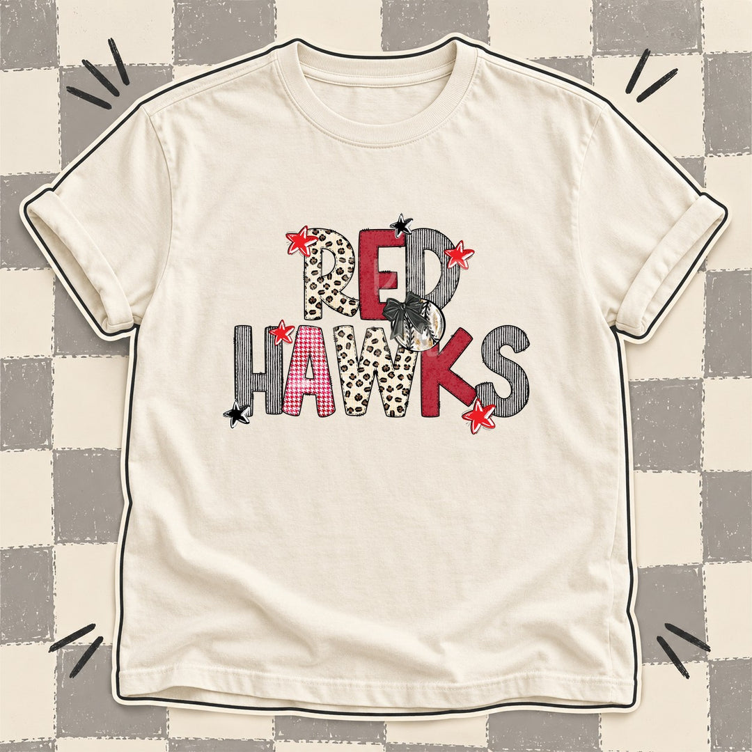 Red Hawks Mixed Doodle Baseball Mascots – Stitched Ballpark DTF transfer mockup