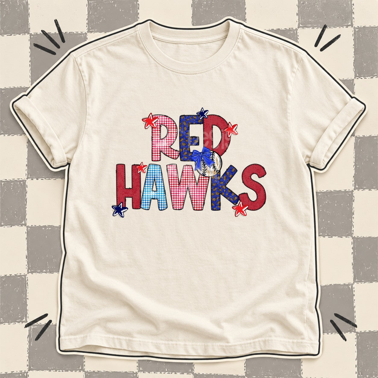 Mixed Doodle Baseball Mascots – Red and Royal Red Hawks design
