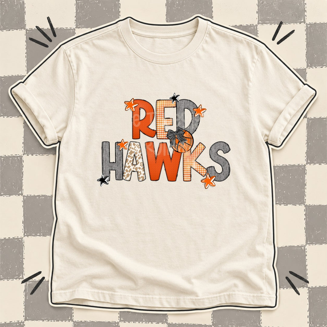 Red Hawks Mixed Doodle Basketball Mascots – Hoops Houndstooth DTF transfer mockup