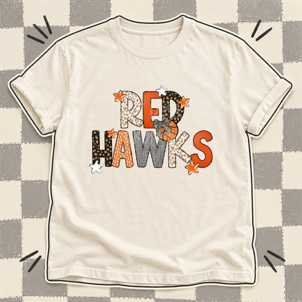 Mixed Doodle Basketball Mascots – Orange and Brown Red Hawks design
