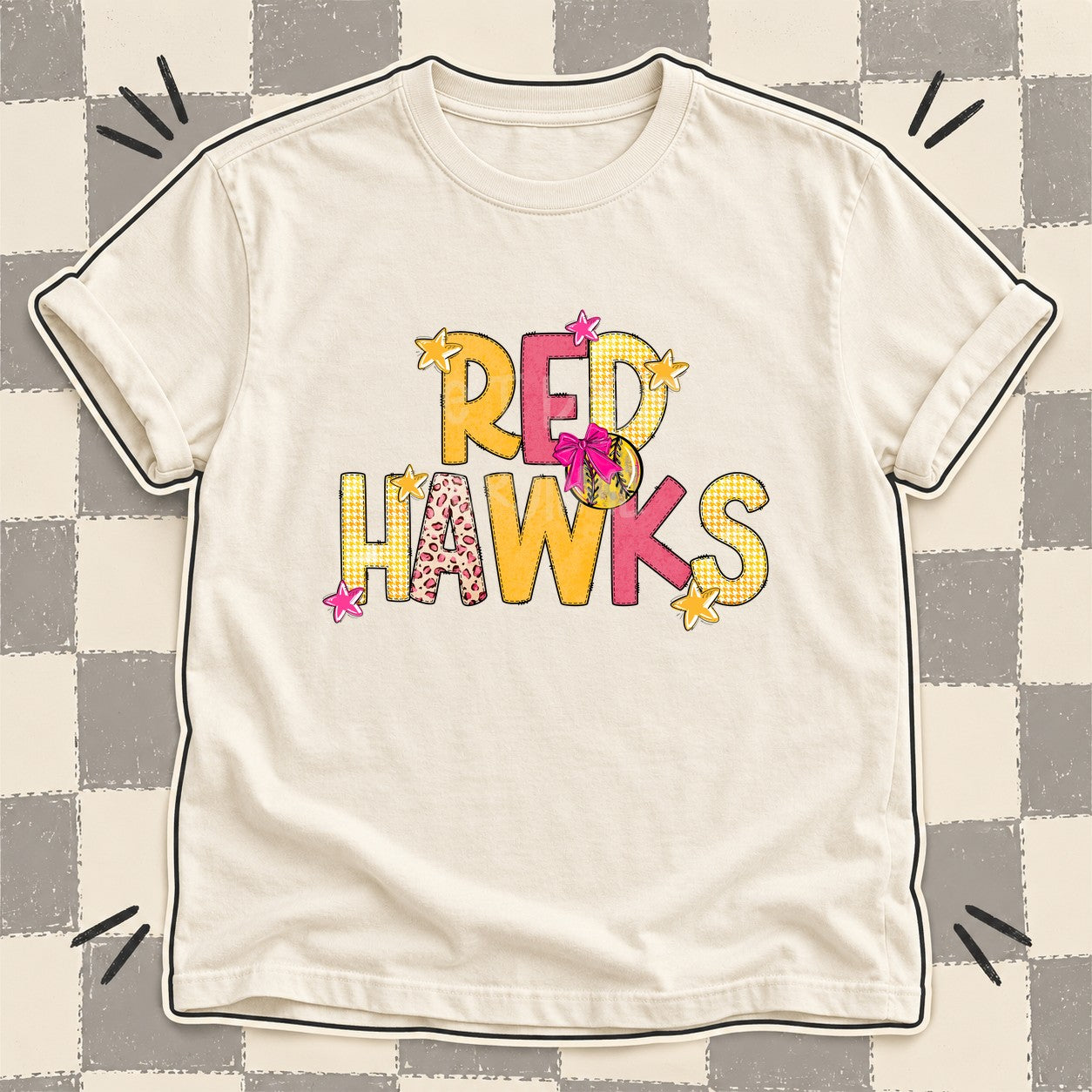 Mixed Doodle Softball Mascots – Stitched Softball Red Hawks design