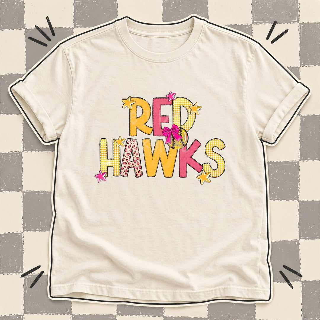 Red Hawks Mixed Doodle Softball Mascots – Stitched Softball DTF transfer mockup