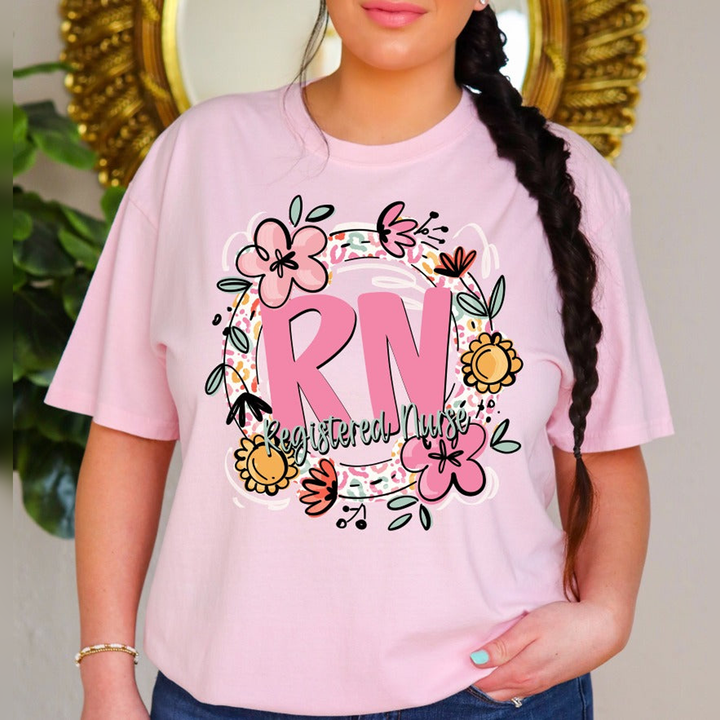Registered Nurse Floral and Leopard Frame – DTF Transfer