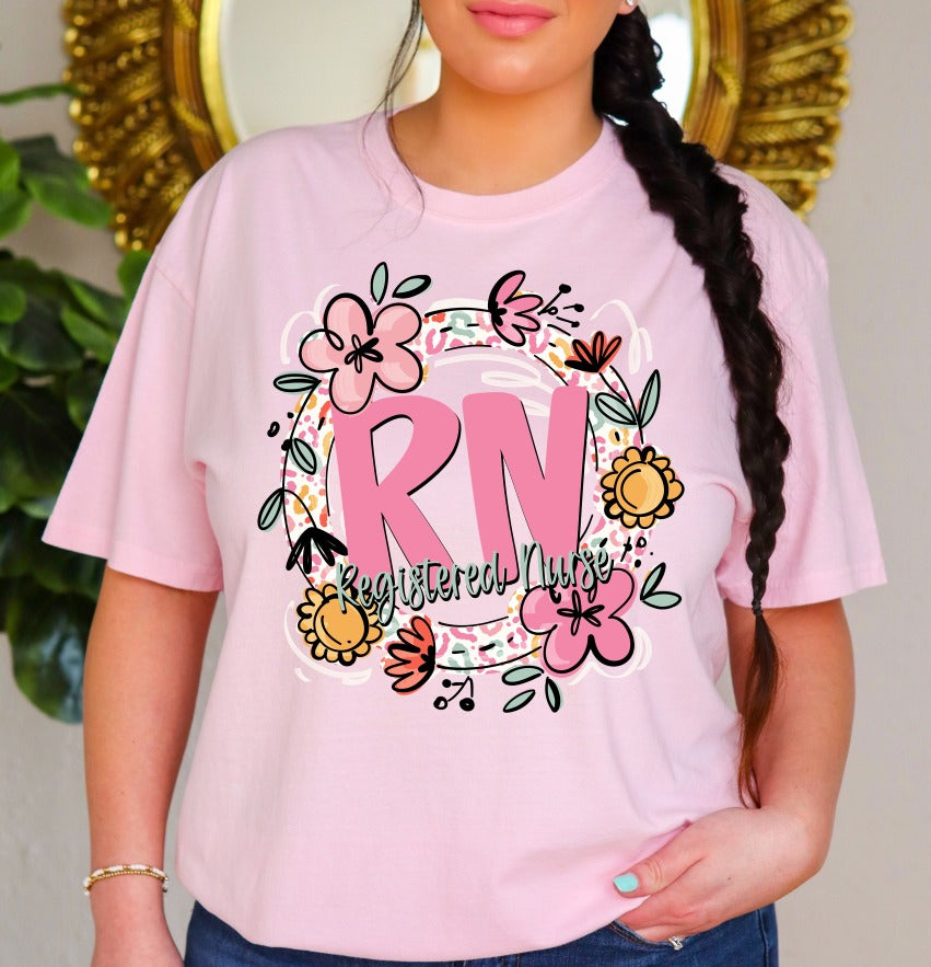Registered Nurse Floral and Leopard Frame DTF transfer design – image 1