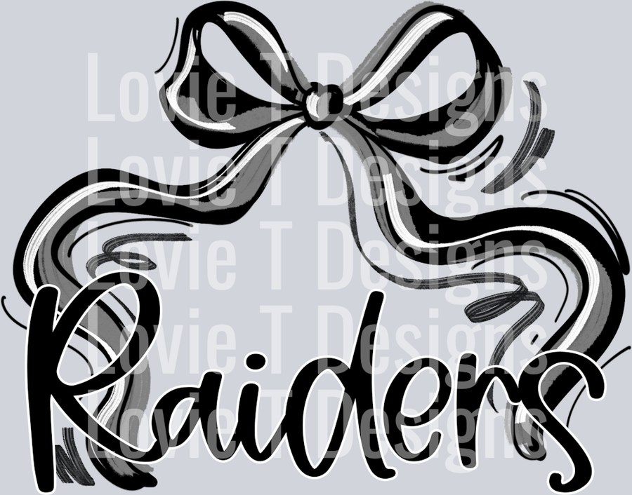 RIBBON SPORTS BOW BLACK GRAY AND WHITE RAIDERS
