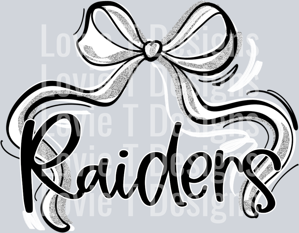 RIBBON SPORTS BOW BLACK SILVER WHITE RAIDERS