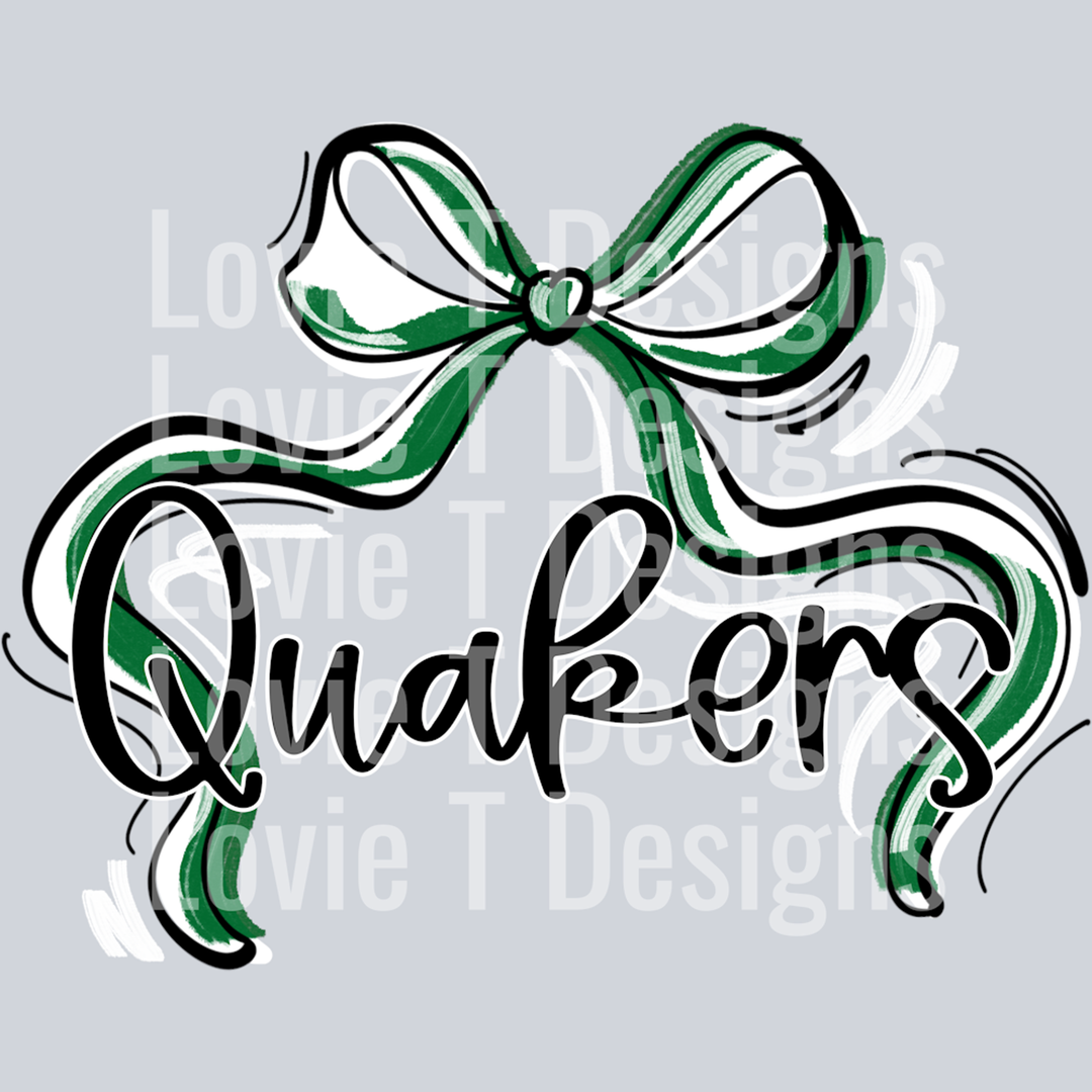 Ribbon Sports Bow Kelly Green and White Quakers – DTF Transfer