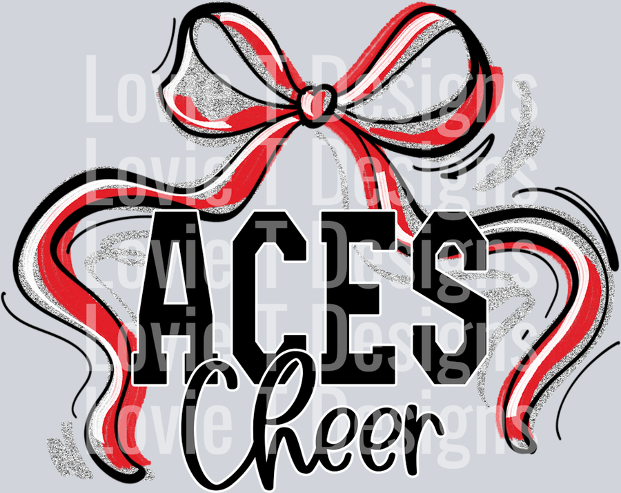 RIBBON SPORTS BOW RED WHITE AND SILVER ACES CHEER