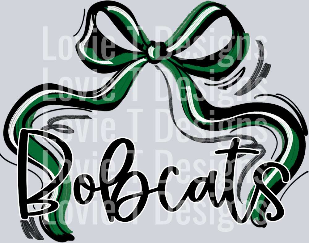 RIBBON SPORTS BOWS KELLY GREEN AND BLACK BOBCATS