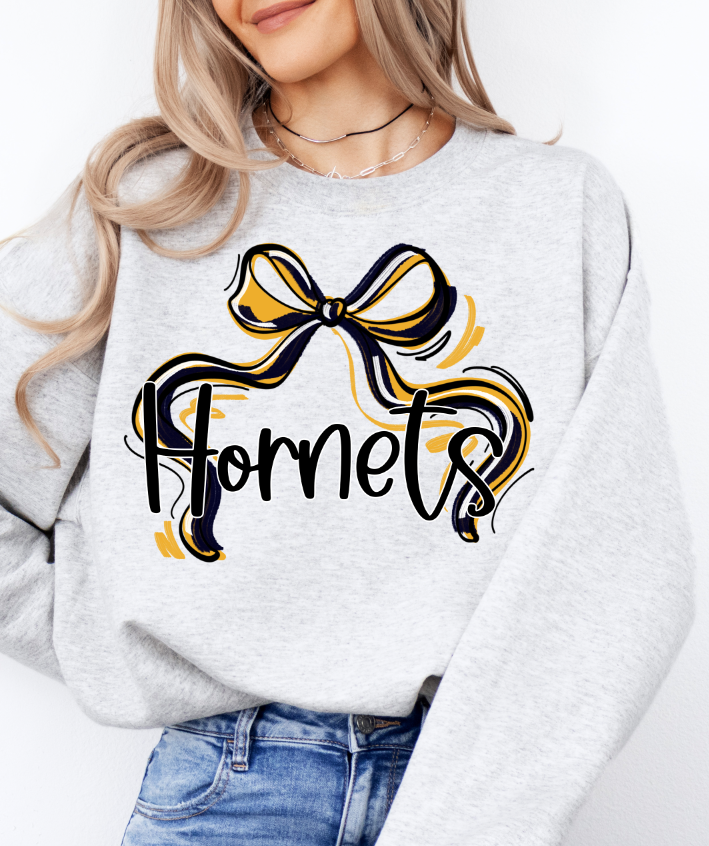 RIBBON SPORTS BOWS NAVY AND YELLOW GOLD HORNETS