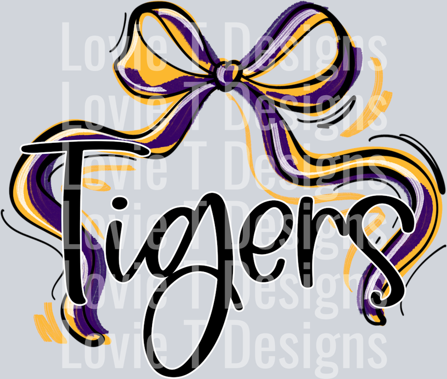 RIBBON SPORTS BOWS PURPLE AND YELLOW GOLD TIGERS