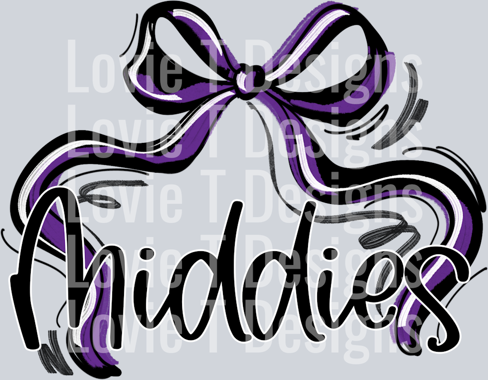 RIBBON SPORTS BOWS PURPLE WHITE AND BLACK MIDDIES