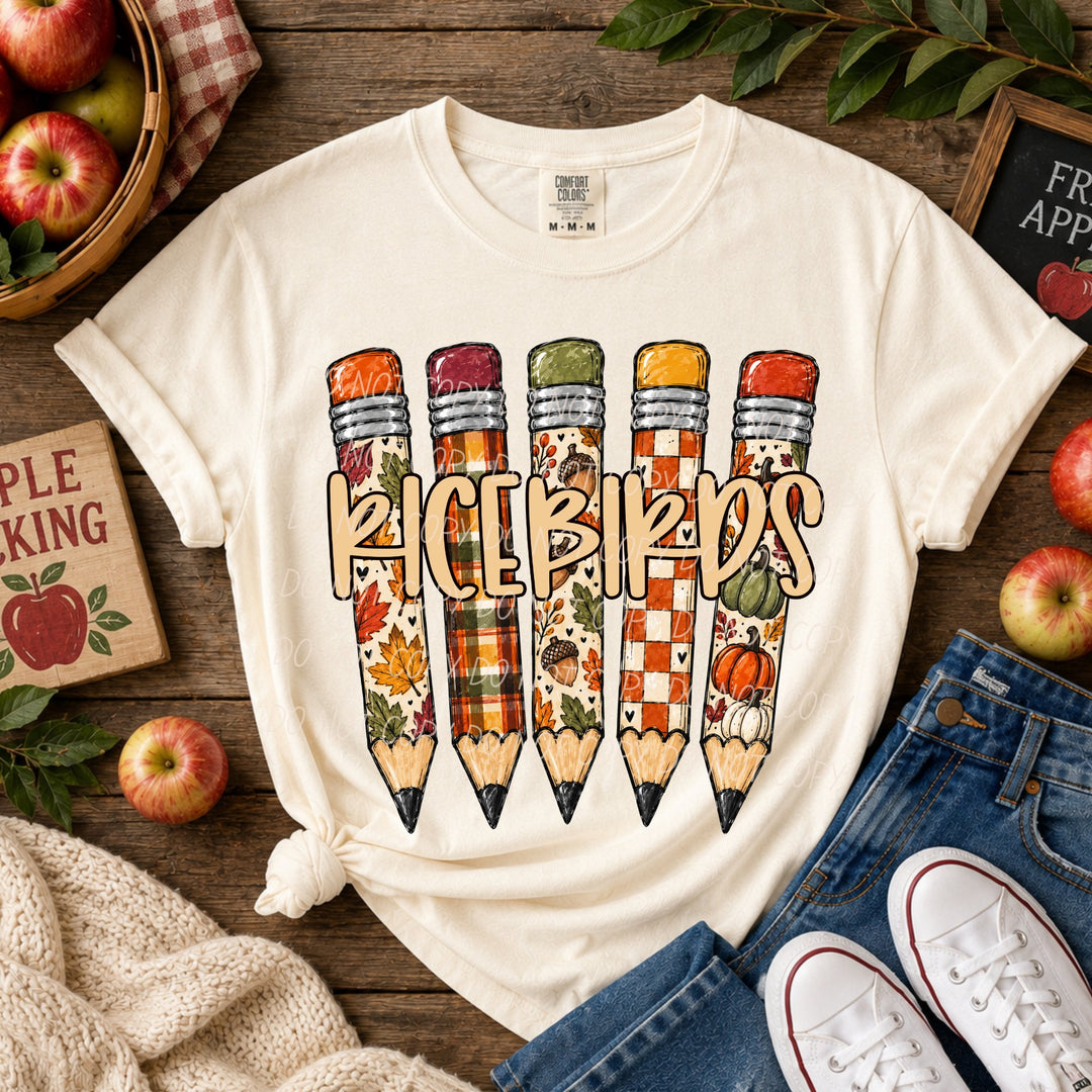 Fall Pencil Mascots Ricebirds DTF transfer mockup