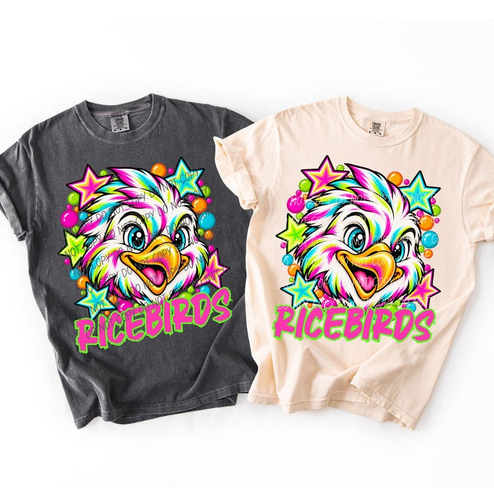 Ricebirds Neon Starstruck mascot DTF transfer