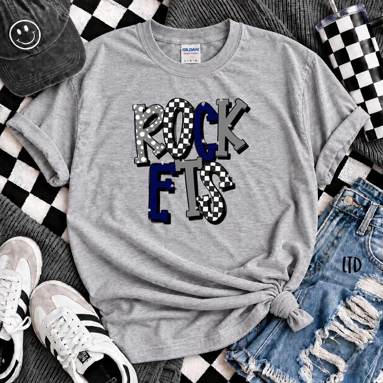 Dot Dot Check Mix Mascots Rockets Gray Navy design