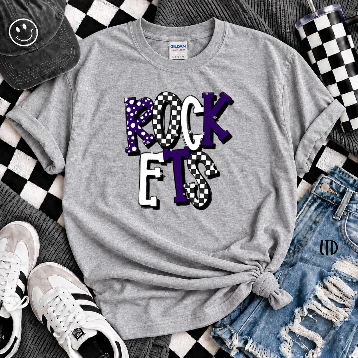 Dot Dot Check Mix Mascots Rockets Purple Black design