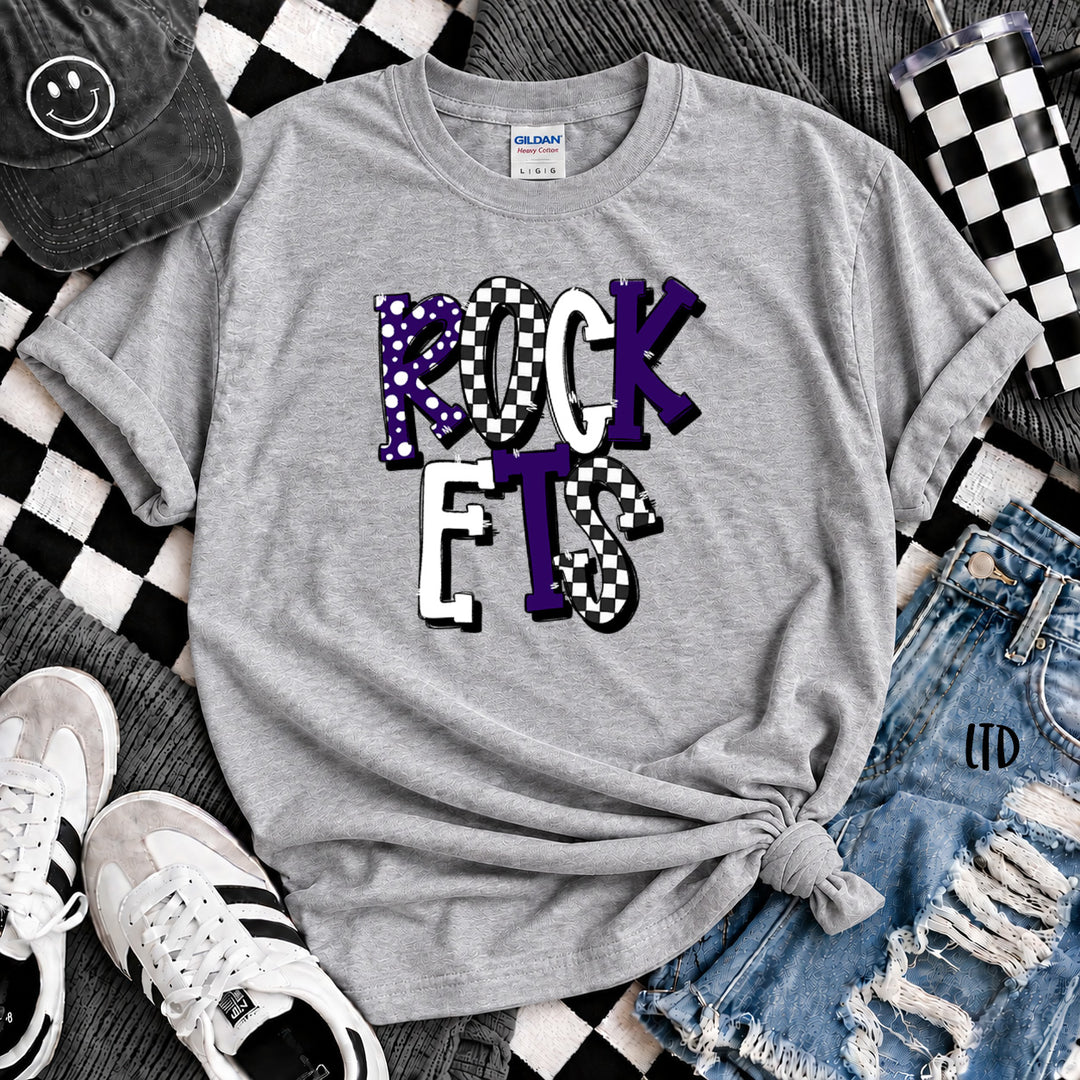 Rockets Purple Black Dot Dot Check Mix Mascots DTF transfer mockup