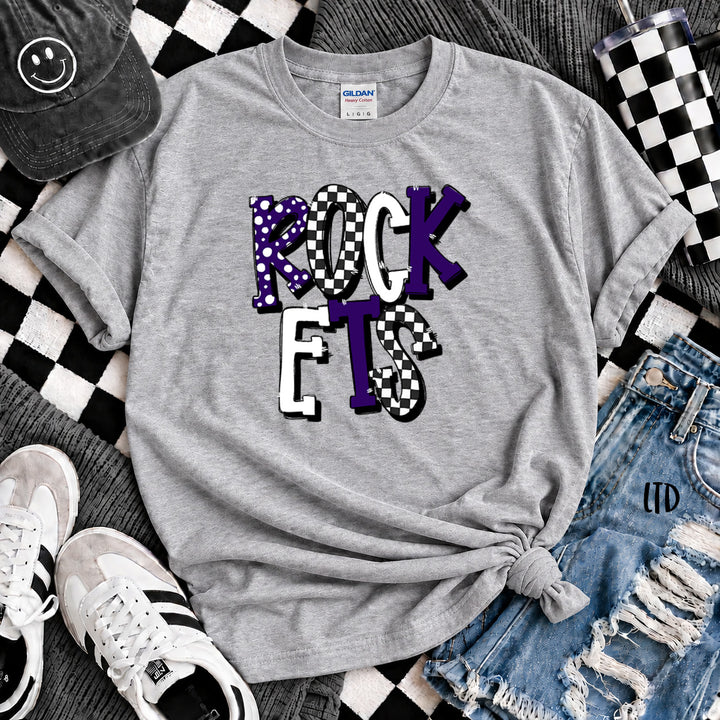 Rockets Purple Black Dot Dot Check Mix Mascots DTF transfer mockup