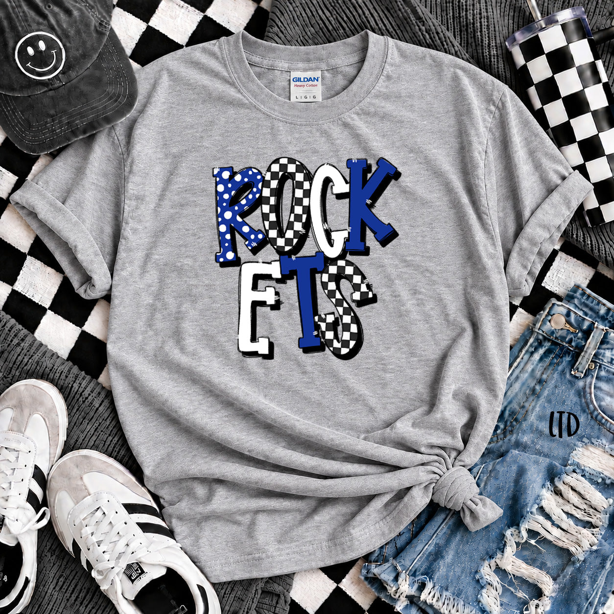 Dot Dot Check Mix Mascots Rockets Royal Blue White design