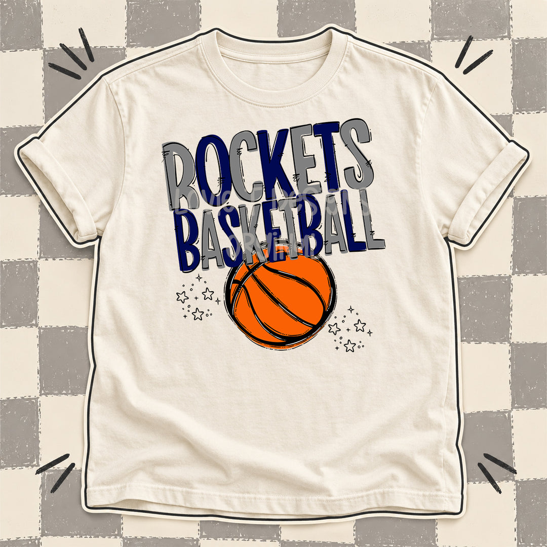 Rockets Gray Navy Team Go Basketball Mascots DTF transfer