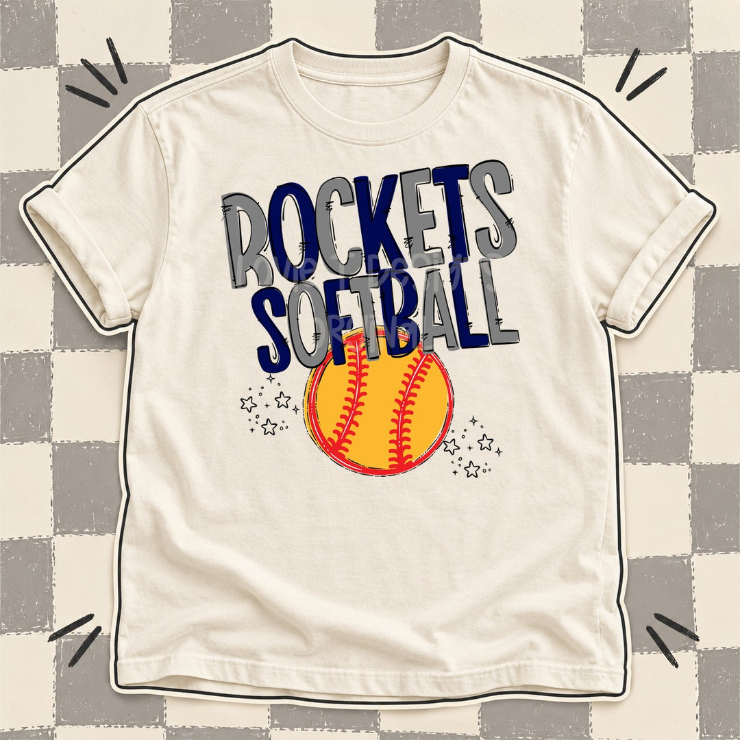 Rockets Gray Navy Team Go Softball Mascots DTF transfer mockup