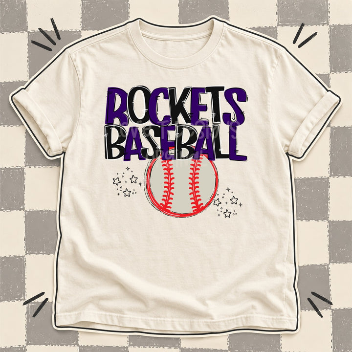 Rockets Purple Black Team Go Baseball Mascots DTF transfer mockup
