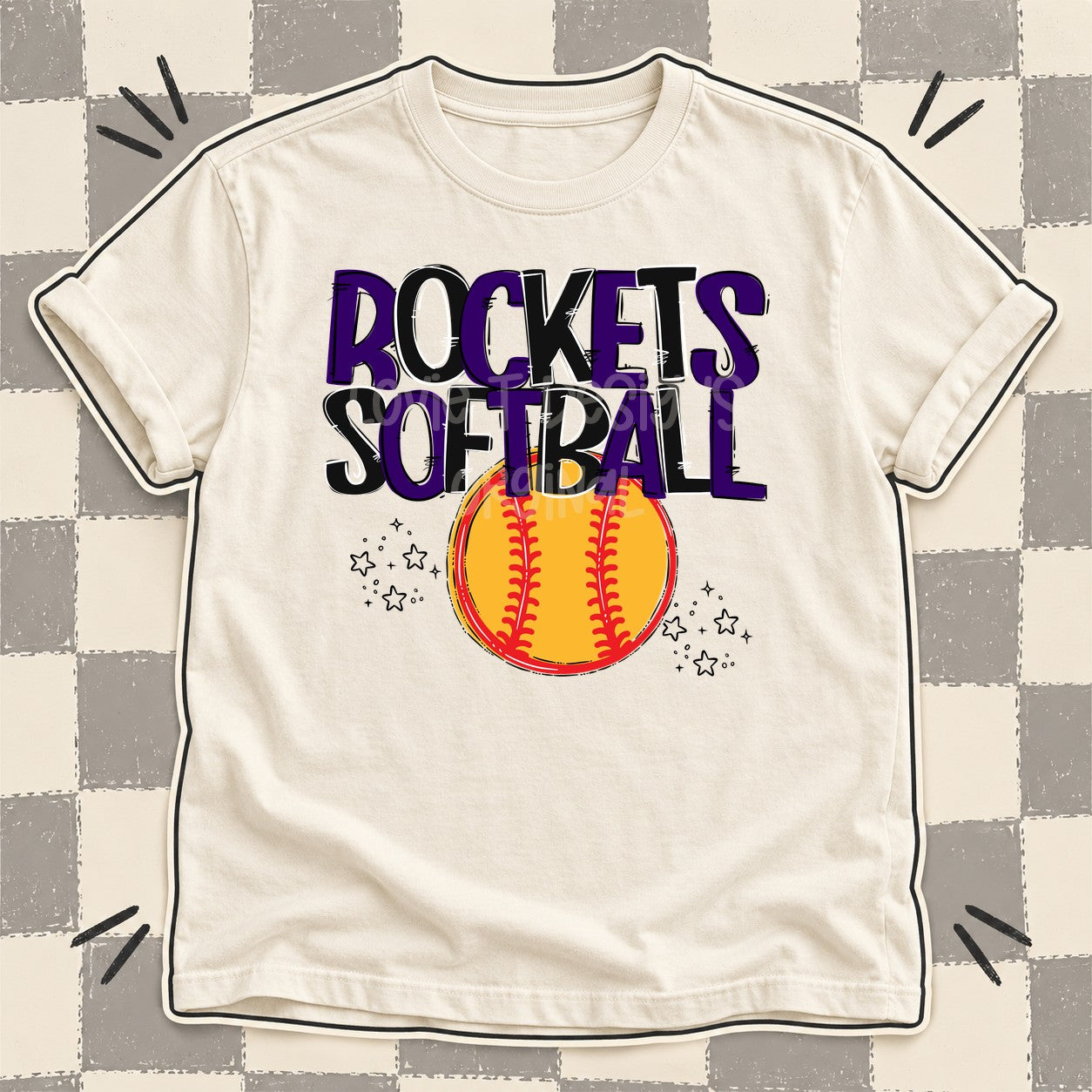 Team Go Softball Mascots Rockets Purple Black design