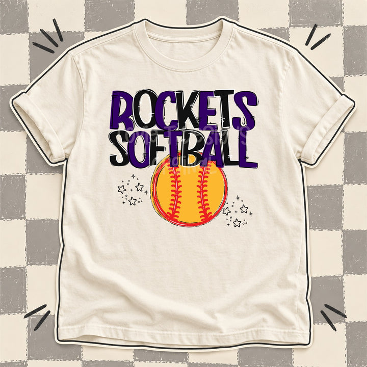 Rockets Purple Black Team Go Softball Mascots DTF transfer mockup