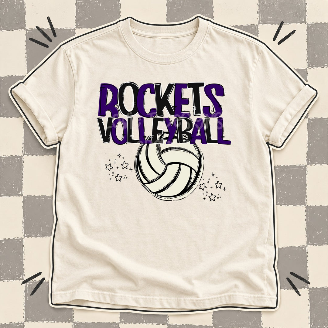 Rockets Purple Black Team Go Volleyball Mascots DTF transfer mockup
