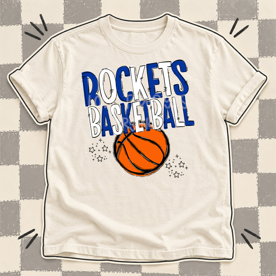 Rockets Royal Blue White Team Go Basketball Mascots DTF transfer