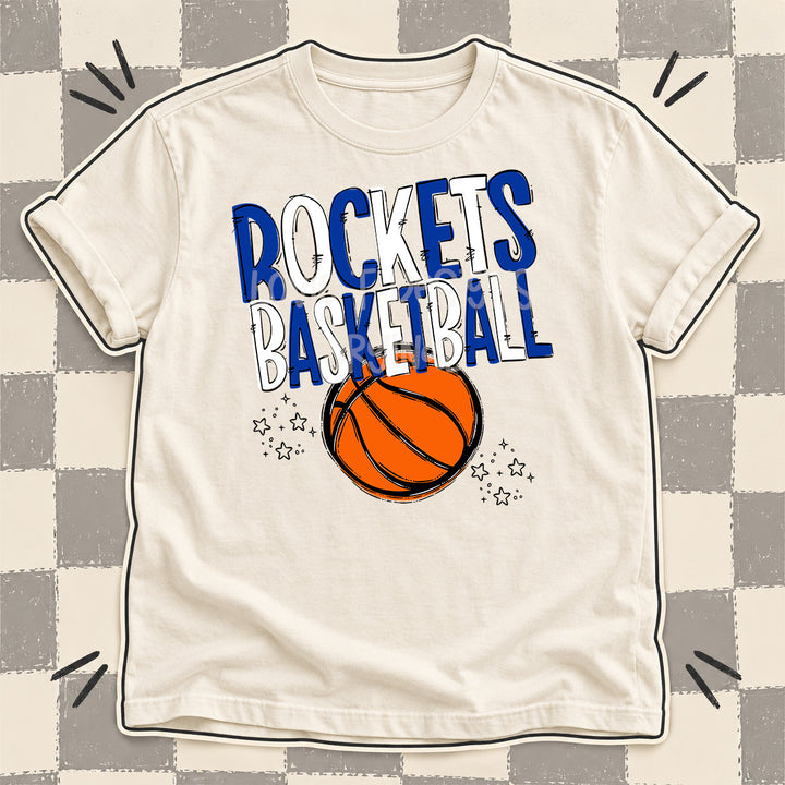 Rockets Royal Blue White Team Go Basketball Mascots DTF transfer