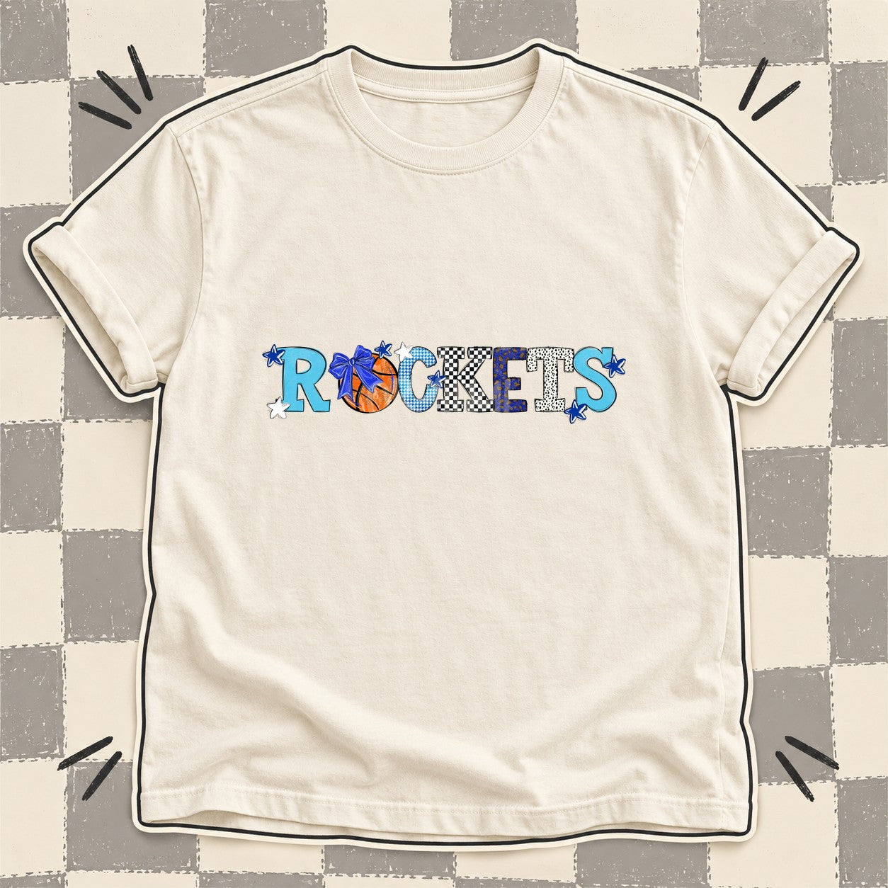 Mixed Doodle Basketball Mascots – Mascot Colors Rockets Royal Blue White design