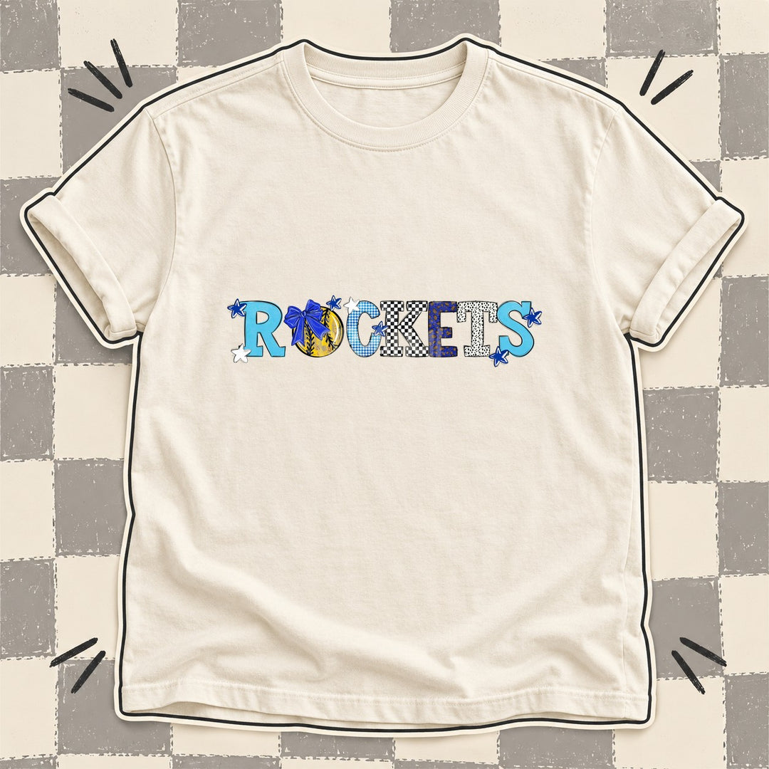 Rockets Royal Blue White Mixed Doodle Softball Mascots – Mascot Colors DTF transfer mockup