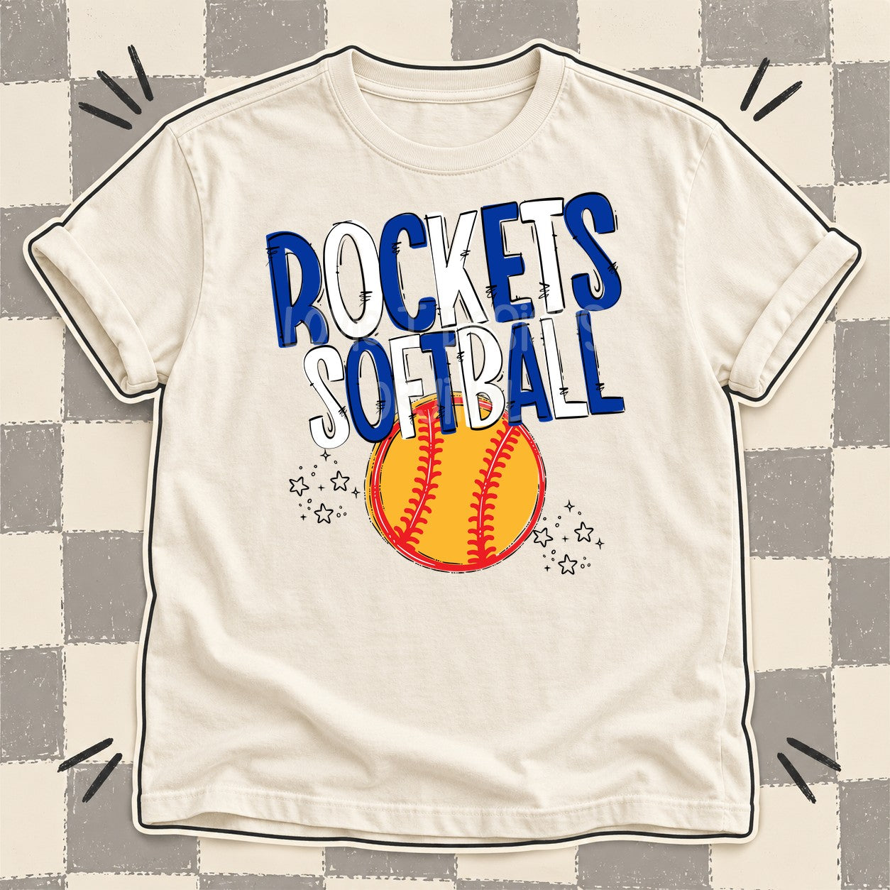 Team Go Softball Mascots Rockets Royal Blue White design