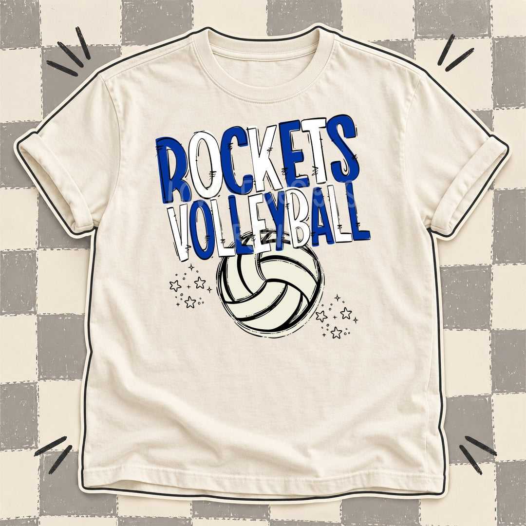 Rockets Royal Blue White Team Go Volleyball Mascots DTF transfer mockup