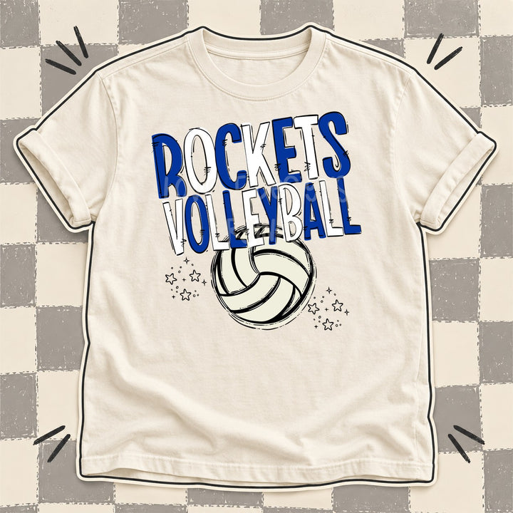Rockets Royal Blue White Team Go Volleyball Mascots DTF transfer mockup