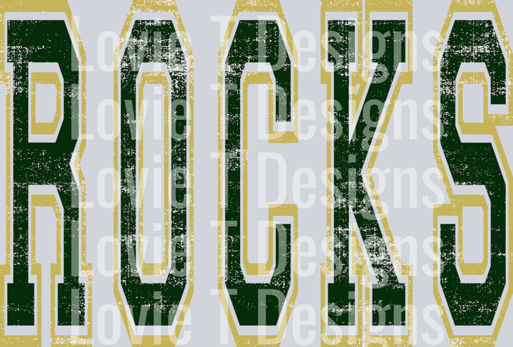 ROCKS DARK GREEN AND VEGAS GOLD GRUNGE MASCOT