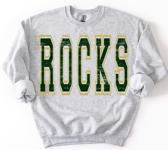 Rocks Dark Green and Vegas Gold Grunge Mascot DTF transfer design – image 1