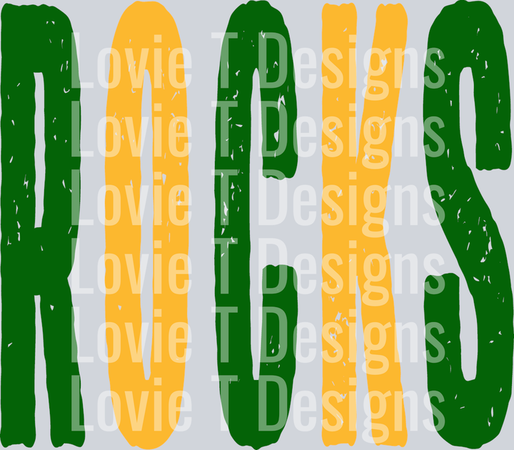 ROCKS OVERSIZED DISTRESSED MASCOT GREEN AND YELLOW GOLD