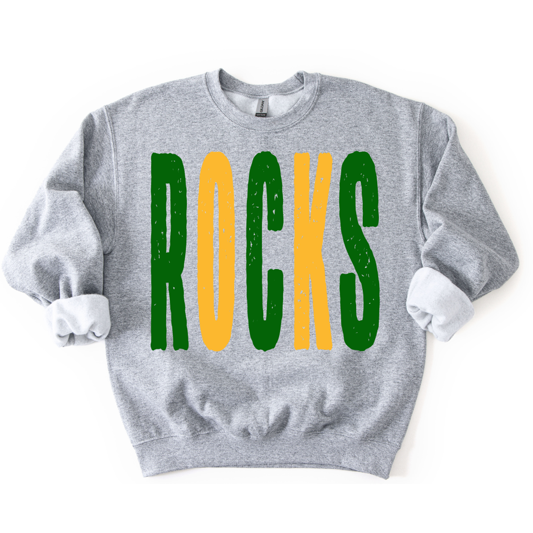 Rocks Oversized Distressed Mascot Green and Yellow Gold – DTF Transfer