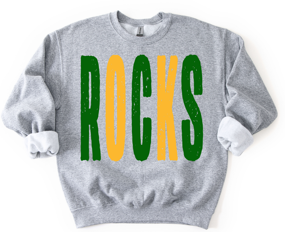 Rocks Oversized Distressed Mascot Green and Yellow Gold DTF transfer design – image 1