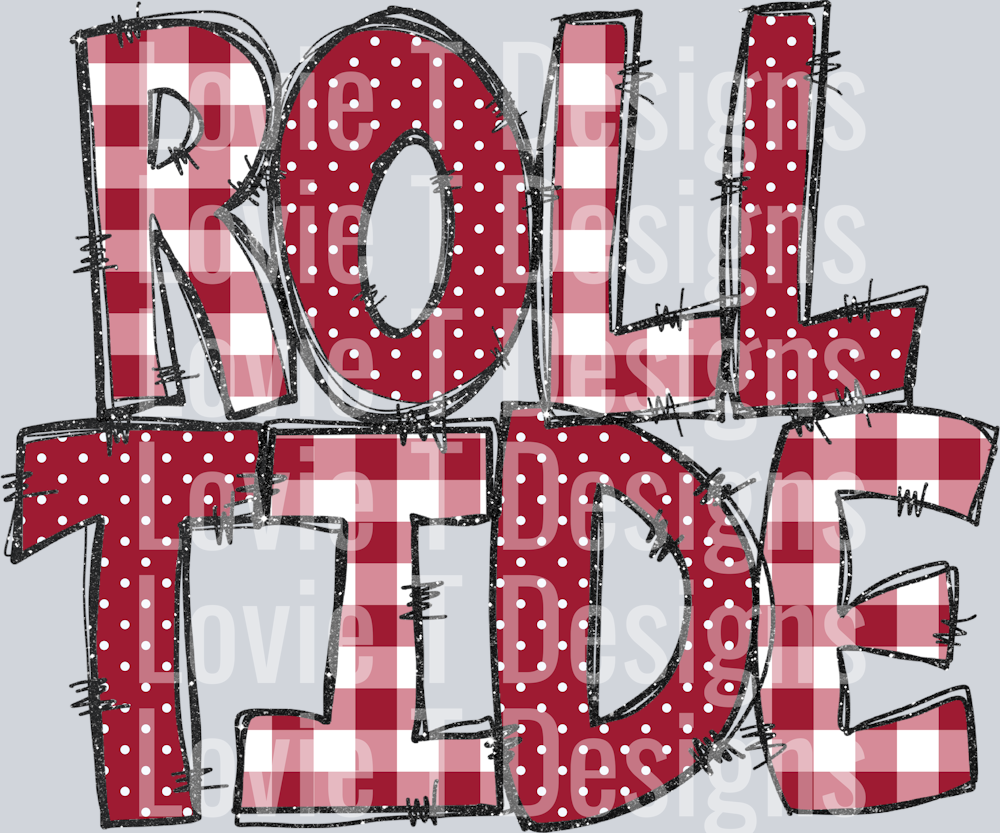 Roll Tide Doodle Gingham Dots & Glitter Crimson White