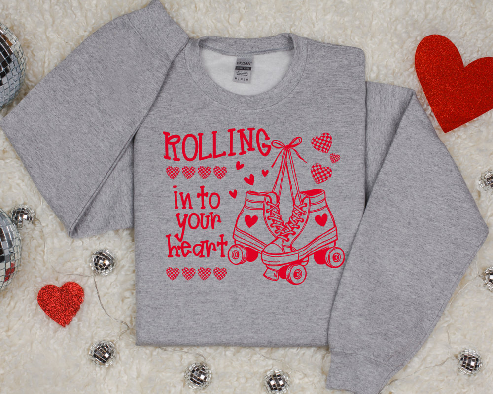 Rolling Into Your Heart Valentine's DTF transfer design