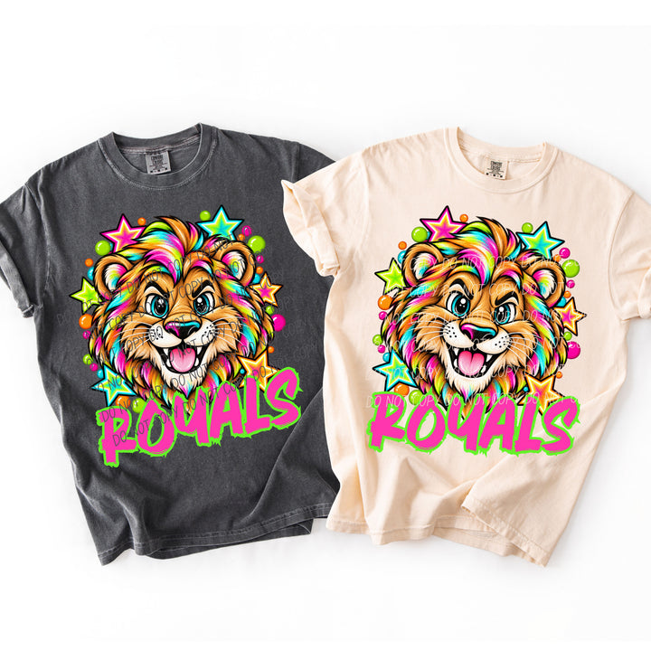 Royals Lion Neon Starstruck mascot DTF transfer