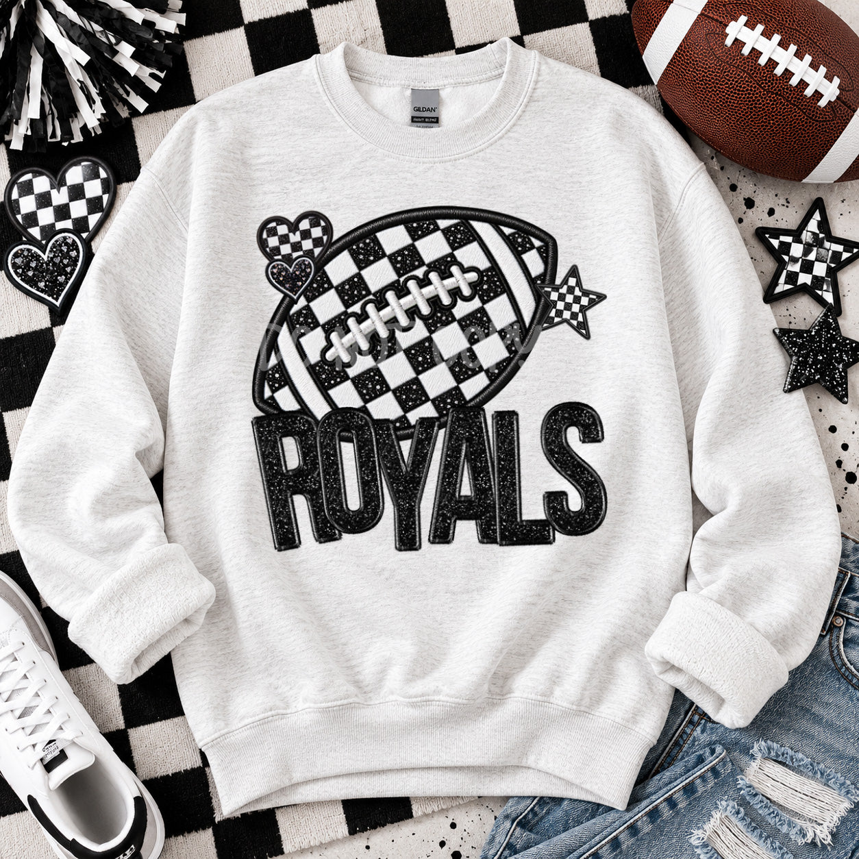 Checkered Football Faux Embroidery Mascots ROYALS design