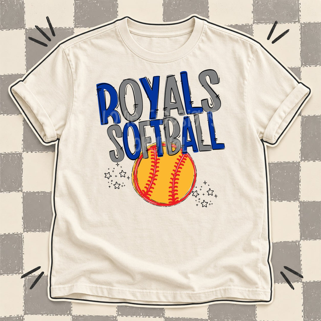 Royals Royal Blue Gray Team Go Softball Mascots DTF transfer mockup