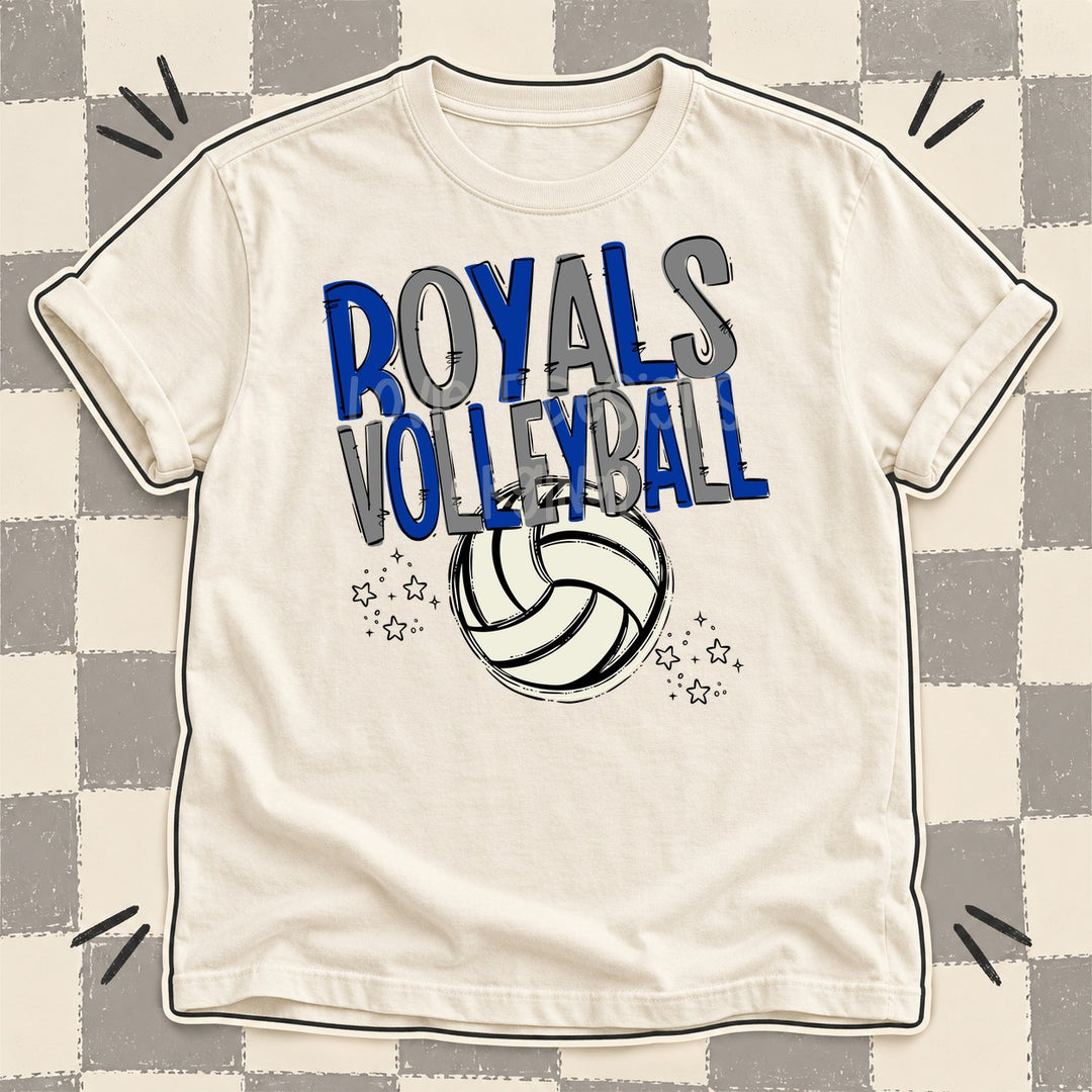 Royals Royal Blue Gray Team Go Volleyball Mascots DTF transfer mockup