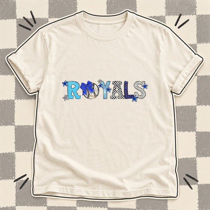 Royals Royal Blue Gray White Mixed Doodle Baseball Mascots – Mascot Colors DTF transfer mockup