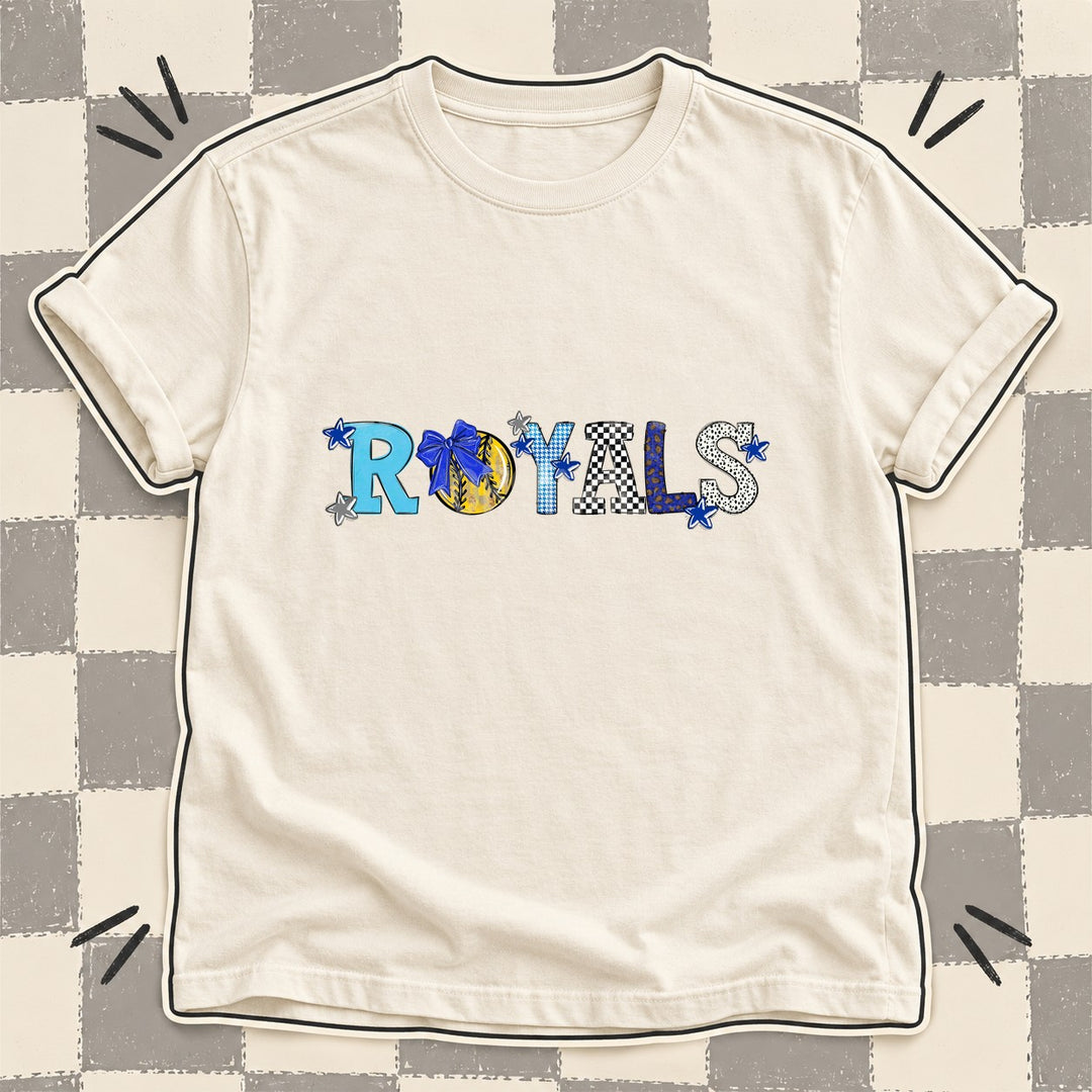 Royals Royal Blue Gray White Mixed Doodle Softball Mascots – Mascot Colors DTF transfer mockup